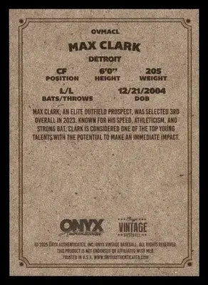 2025 Onyx Vintage #OVMACL Max Clark - Baseball Card Single