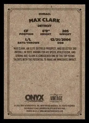 2025 Onyx Vintage #OVMACL Max Clark - Baseball Card Single