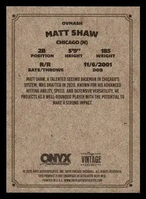 2025 Onyx Vintage #OVMASH Matt Shaw - Baseball Card Single