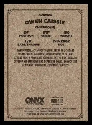 2025 Onyx Vintage #OVOWCA Owen Caissie - Baseball Card Single