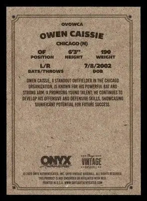 2025 Onyx Vintage #OVOWCA Owen Caissie - Baseball Card Single
