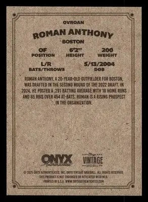 2025 Onyx Vintage #OVROAN Roman Anthony - Baseball Card Single