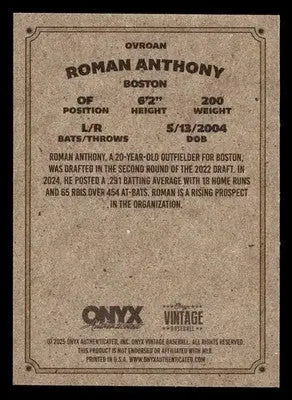 2025 Onyx Vintage #OVROAN Roman Anthony - Baseball Card Single