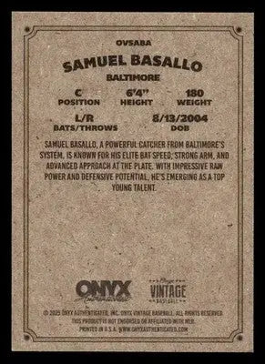 2025 Onyx Vintage #OVSABA Samuel Basallo - Baseball Card Single