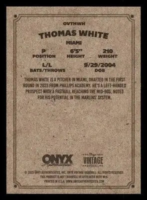2025 Onyx Vintage #OVTHWH Thomas White - Baseball Card Single