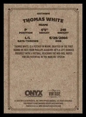 2025 Onyx Vintage #OVTHWH Thomas White - Baseball Card Single