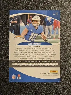 2025 Panini Absolute #11 Justin Herbert Retail - Football Card Single