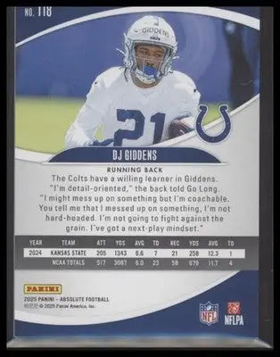 2025 Panini Absolute #118 DJ Giddens Spectrum Rookie #/375 Indianapolis Colts - Football Card Single