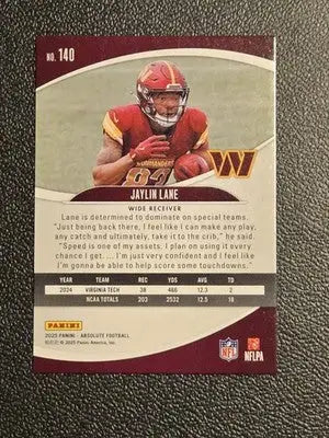 2025 Panini Absolute #140 Jaylin Lane Retail - Football Card Single