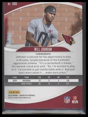 2025 Panini Absolute #198 Will Johnson Signature Rookies Spectrum Red #/199 - Football Card Single