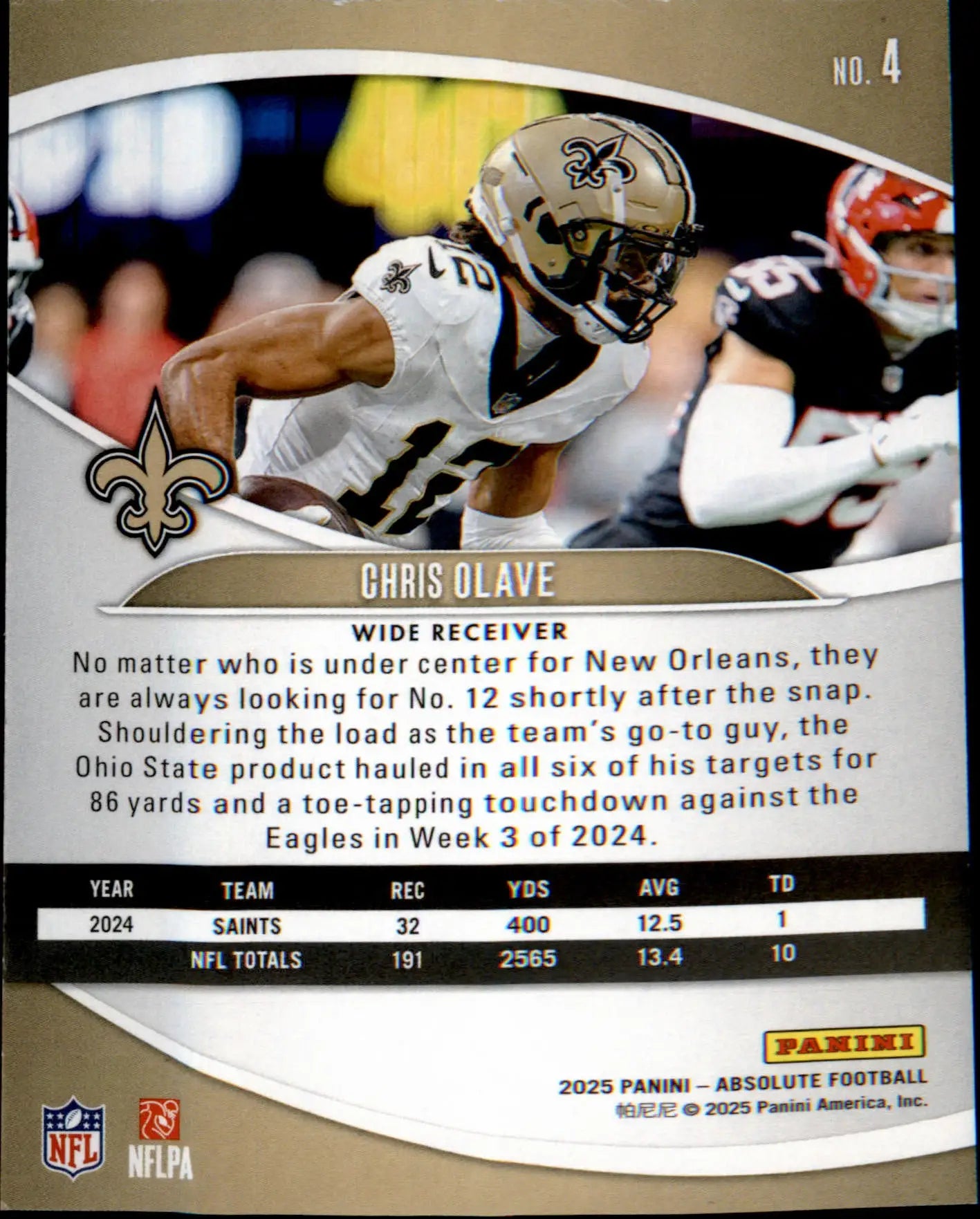 2025 Panini Absolute #4 Chris Olave - Football Card Single