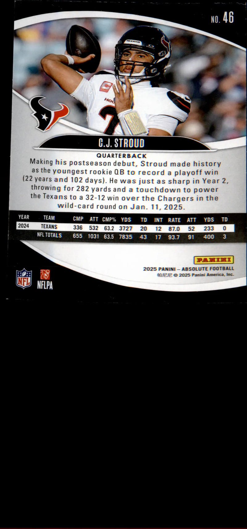 2025 Panini Absolute #46 C.J. Stroud - Football Card Single