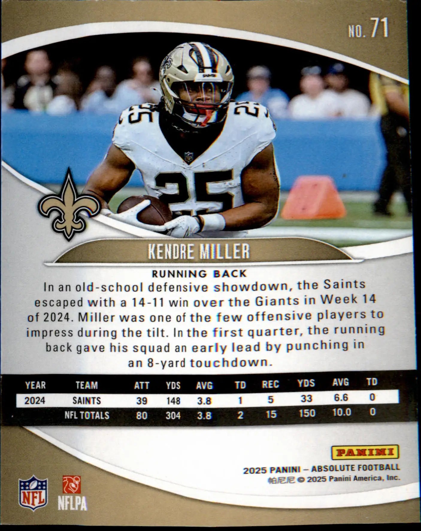 2025 Panini Absolute #71 Kendre Miller - Football Card Single