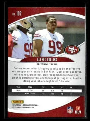 2025 Panini Absolute Alfred Collins #102 Green RC San Francisco 49ers - Football Card Single