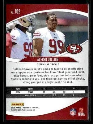 2025 Panini Absolute Alfred Collins #102 Retail RC San Francisco 49ers - Football Card Single