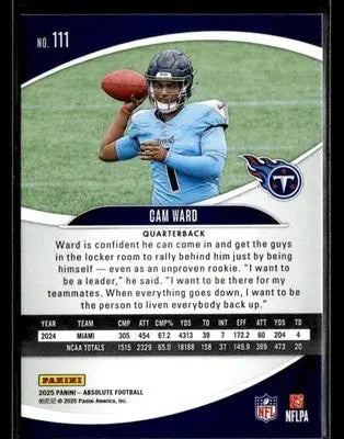 2025 Panini Absolute Cam Ward #111 Retail RC Tennessee Titans - Football Card Single