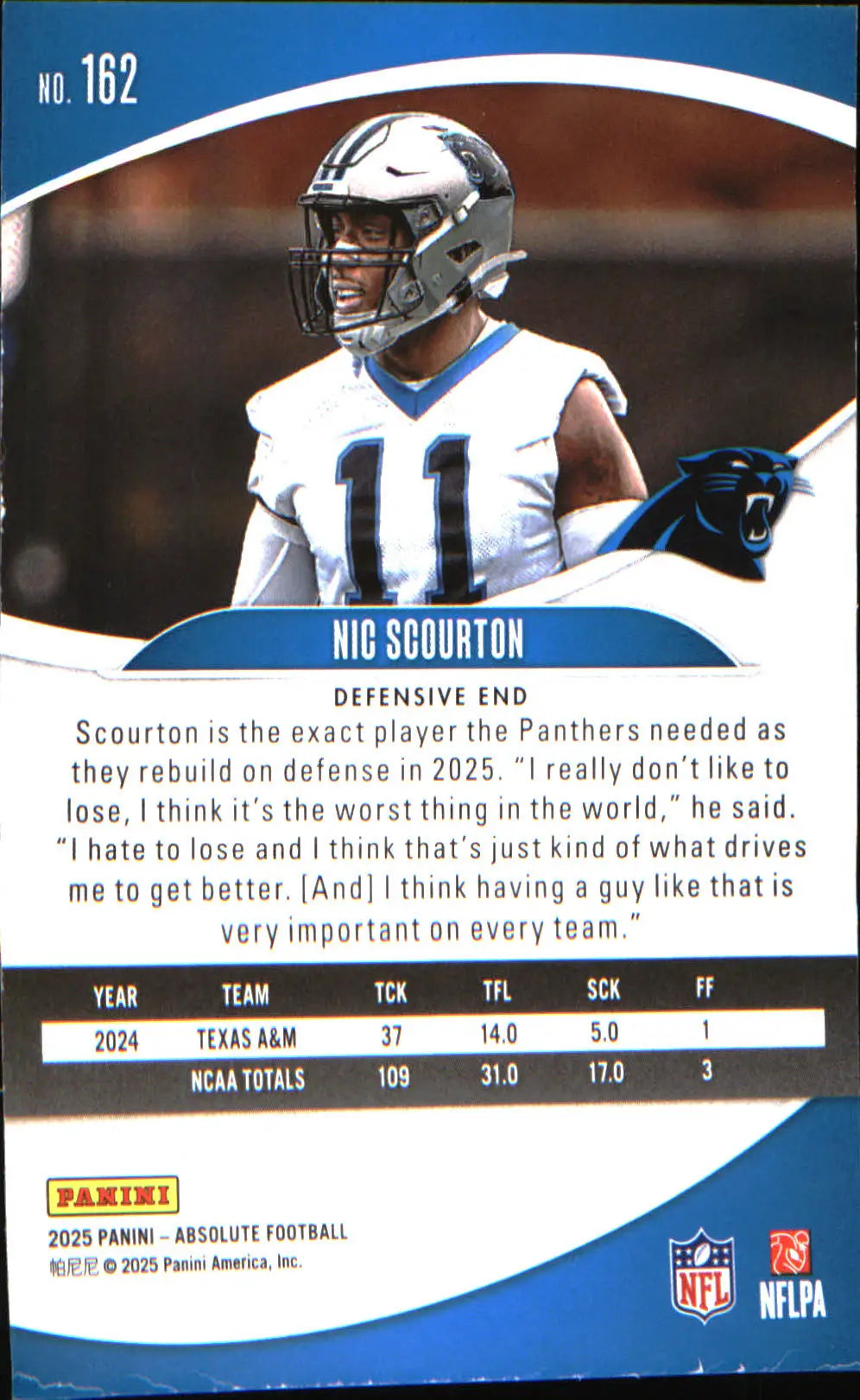 2025 Panini Absolute Countdown Calendar #162 Nic Scourton Rookie