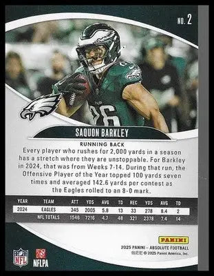 2025 Panini Absolute Countdown Calendar #2 Saquon Barkley Black Parallel