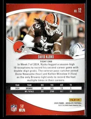 2025 Panini Absolute David Njoku #12 Retail Cleveland Browns - Football Card Single