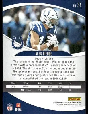 2025 Panini Absolute Football Alec Pierce #34 Football - Football Card Single