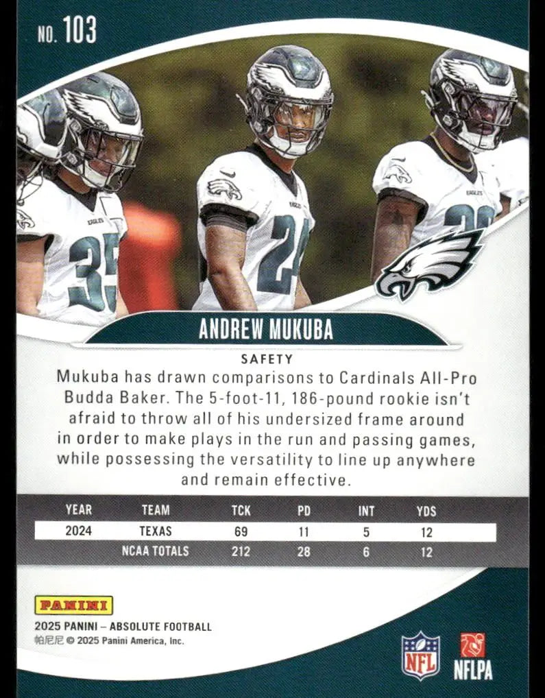 2025 Panini Absolute Football Andrew Mukuba #103 Football - Football Card Single