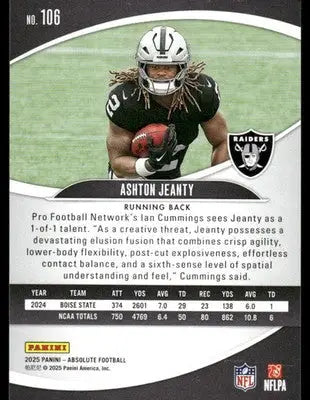 2025 Panini Absolute Football Ashton Jeanty #106 RC Football - Football Card Single