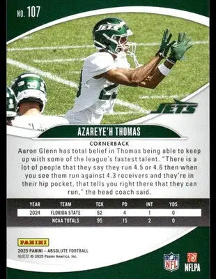 2025 Panini Absolute Football Azareye’h Thomas #107 RC Football - Football Card Single