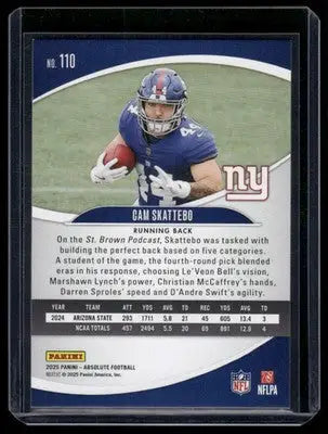 2025 Panini Absolute Football Cam Skattebo #110 RC Football - Football Card Single