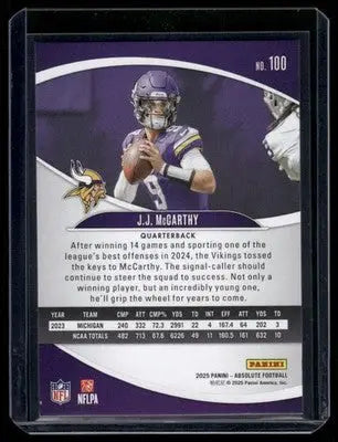 2025 Panini Absolute Football J.J. McCarthy #100 Football - Football Card Single