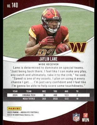 2025 Panini Absolute Football Jaylin Lane #140 RC Football - Football Card Single