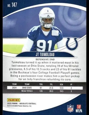 2025 Panini Absolute Football JT Tuimoloau #147 RC Football - Football Card Single