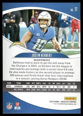 2025 Panini Absolute Football Justin Herbert #11 Football - Football Card Single