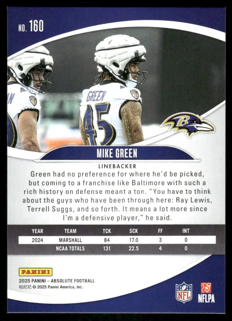 2025 Panini Absolute Football Mike Green #160 RC Football - Football Card Single