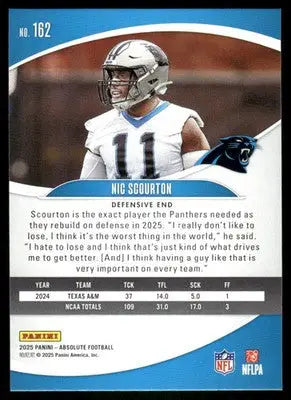 2025 Panini Absolute Football Nic Scourton #162 Football - Football Card Single