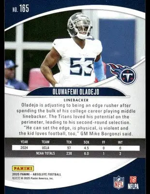 2025 Panini Absolute Football Oluwafemi Oladejo #165 RC Football - Football Card Single
