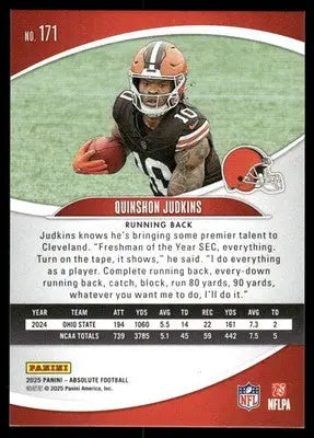 2025 Panini Absolute Football Quinshon Judkins #171 Football - Football Card Single