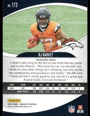 2025 Panini Absolute Football RJ Harvey #173 RC Football - Football Card Single