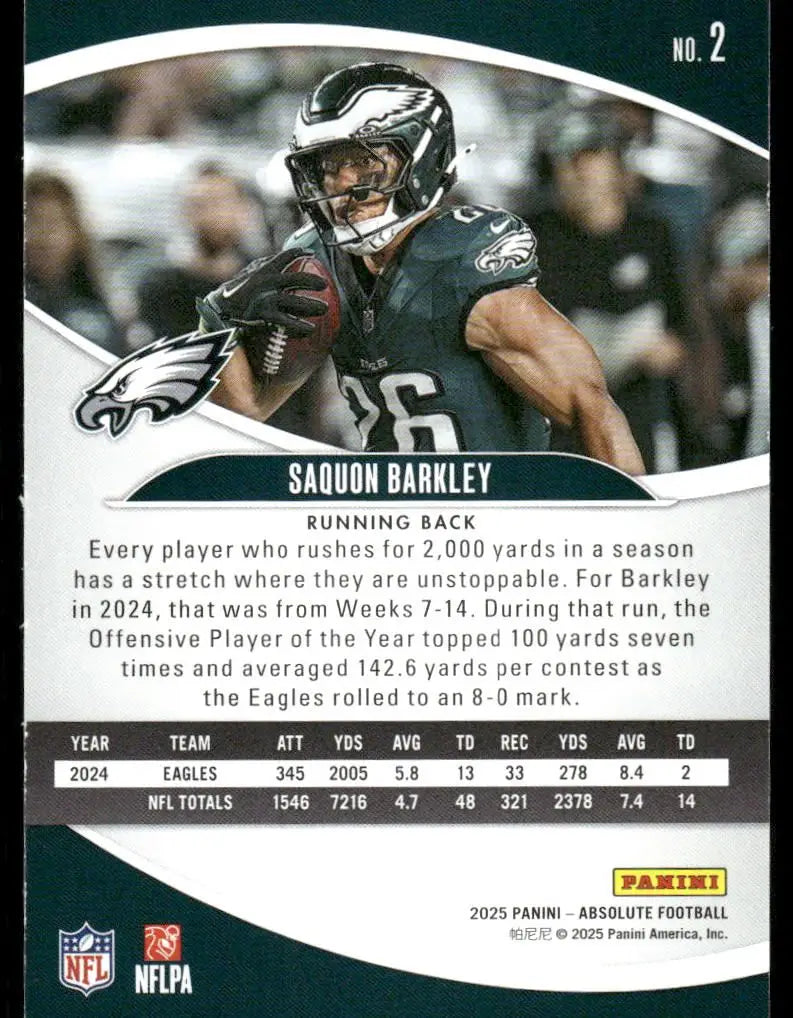 2025 Panini Absolute Football Saquon Barkley #2 Football - Football Card Single