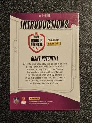 2025 Panini Absolute #I-CSO Giant Potential Introductions - Football Card Single