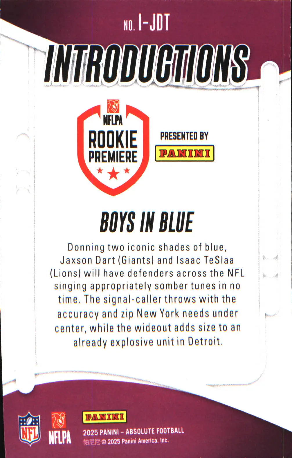 2025 Panini Absolute Introductions #I-JDT Boys In Blue