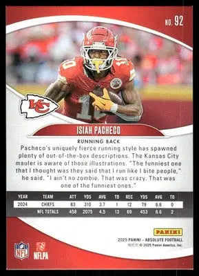 2025 Panini Absolute Isiah Pacheco #92 Red Plaid Football - Football Card Single