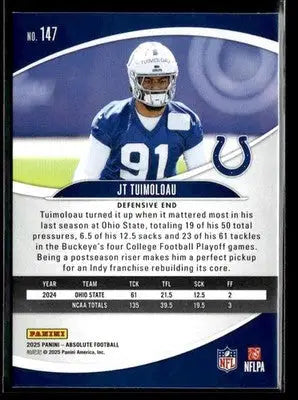 2025 Panini Absolute JT Tuimoloau #147 Retail RC Indianapolis Colts - Football Card Single
