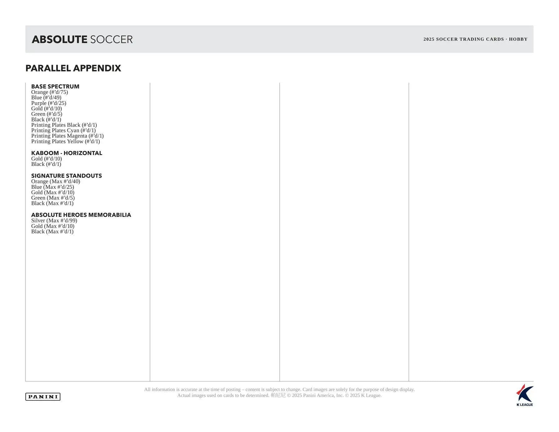 2025 Panini Absolute K League Soccer Hobby Box | Columbia Sports Cards - Sports Card Hobby Boxes