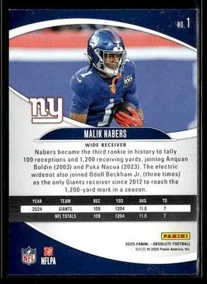 2025 Panini Absolute Malik Nabers #1 Retail New York Giants - Football Card Single