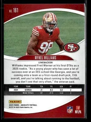 2025 Panini Absolute Mykel Williams #161 Retail RC San Francisco 49ers - Football Card Single