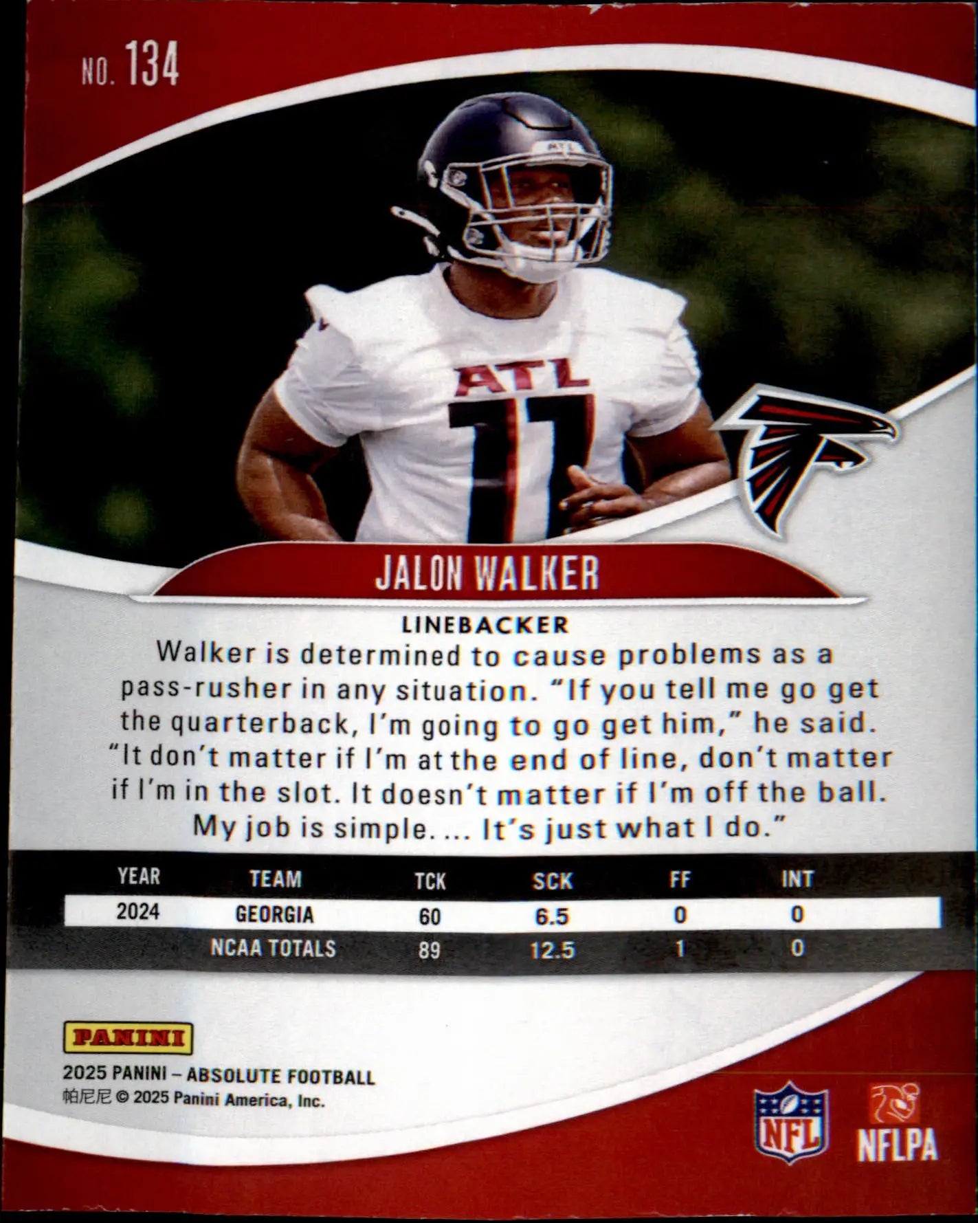 2025 Panini Absolute RETAIL #134 Jalon Walker RC - Football Card Single