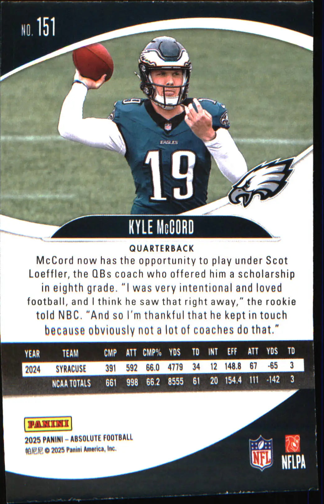 2025 Panini Absolute Retail #151 Kyle McCord Rookie Rookie
