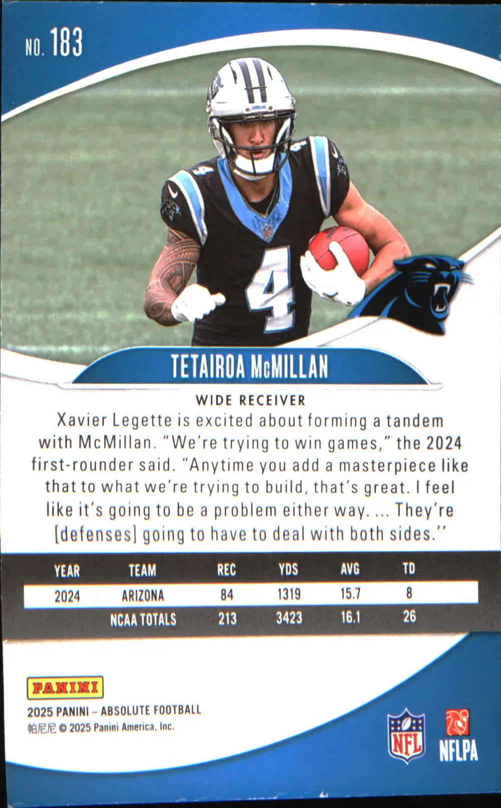 2025 Panini Absolute Retail #183 Tetairoa McMillan Rookie Rookie