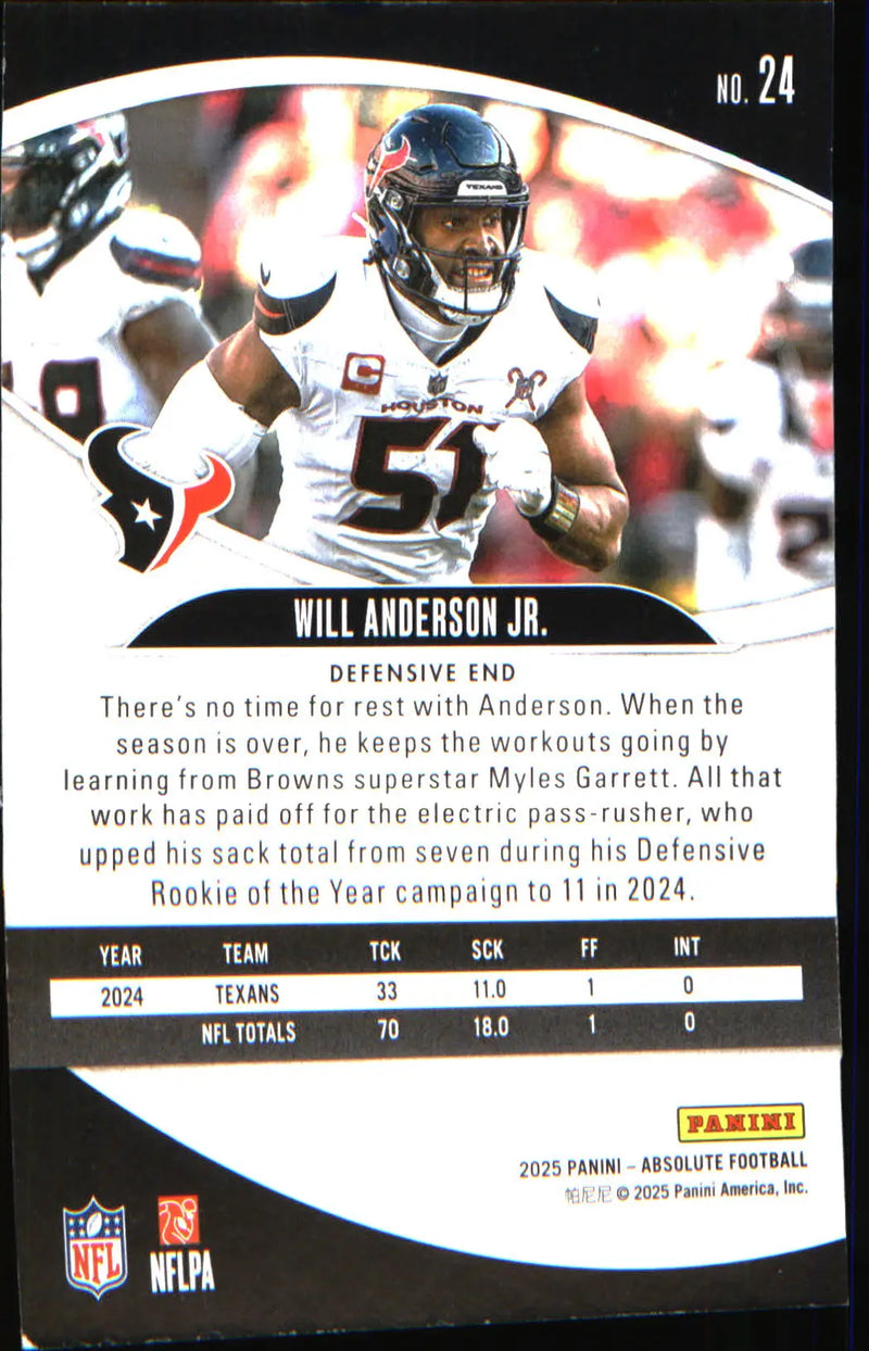 2025 Panini Absolute Retail #24 Will Anderson Jr. - Football Card Single