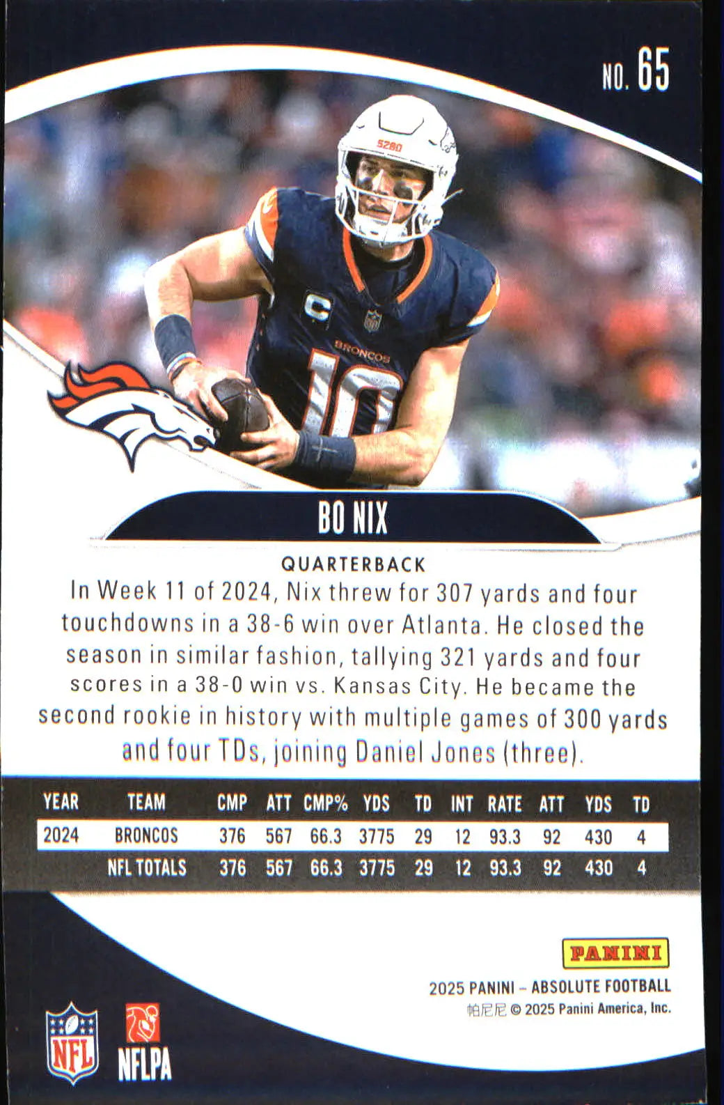 2025 Panini Absolute Retail #65 Bo Nix - Football Card Single